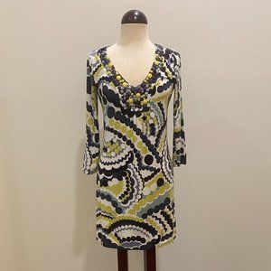 Boden Blue and Green Polka Dot Jersey Dress with Beaded Neckline Women's Size 4